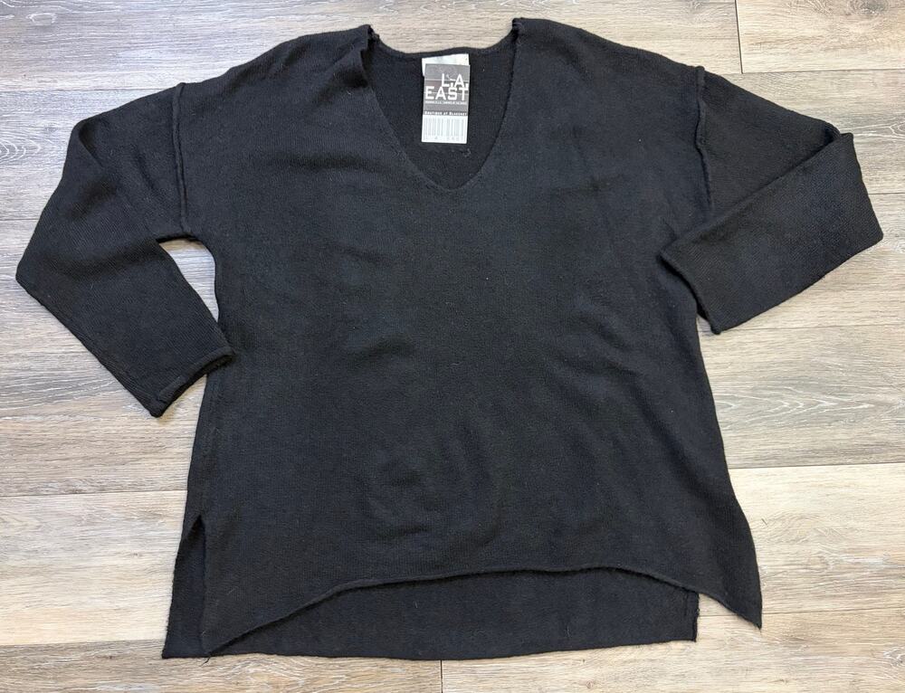 Pinch Black V Neck Sweater Small Minimalist Soft Knit High Low Hem Capsule Basic